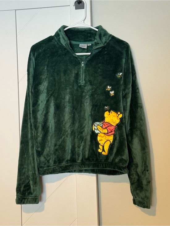 Disney Tops - Disney Winnie the Pooh Plush Quarter Zip Fleece Pullover Green Small